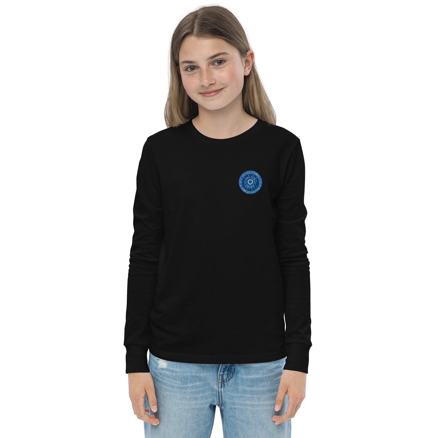 Evil Eye Flower Embroidery Youth Long Sleeve