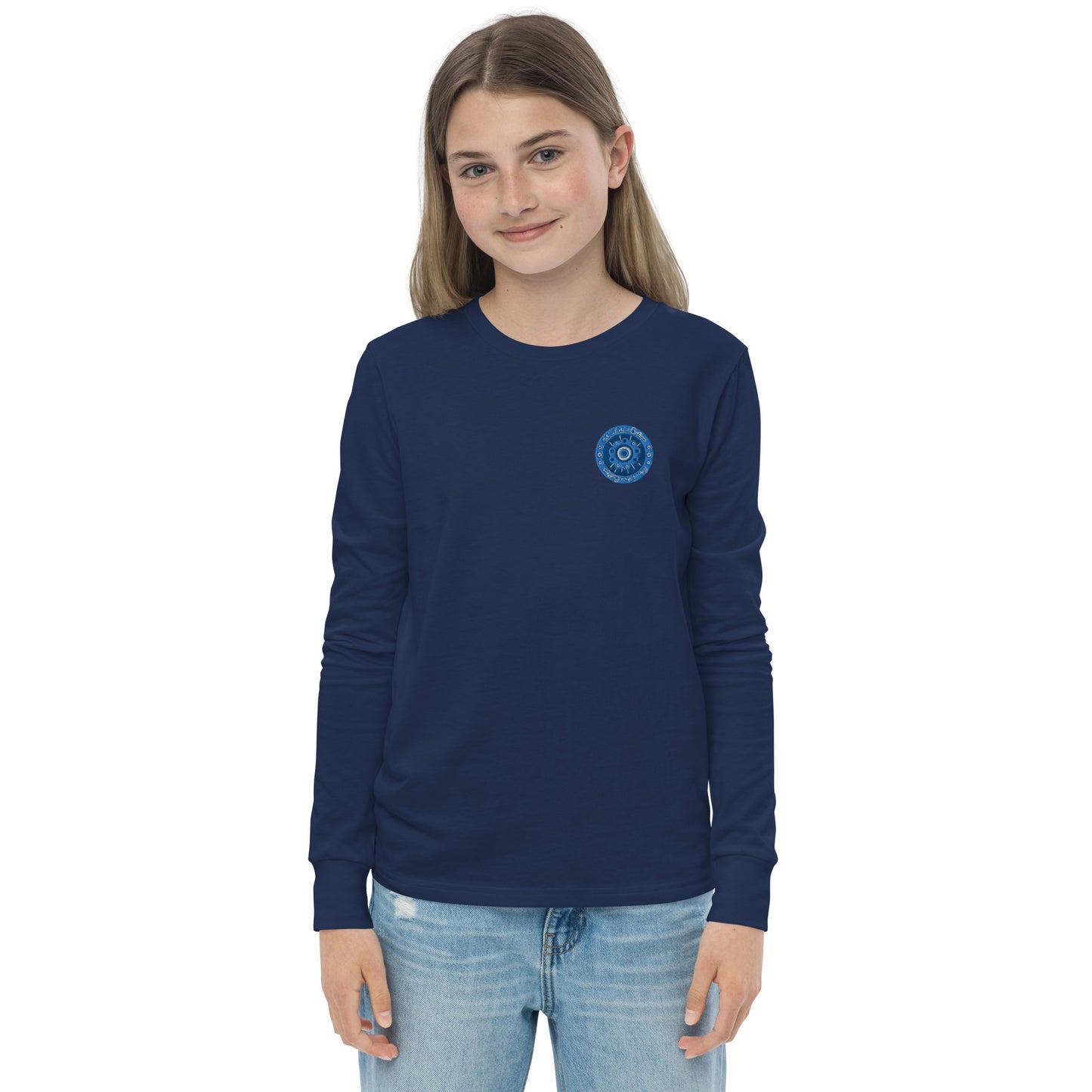 Evil Eye Flower Embroidery Youth Long Sleeve