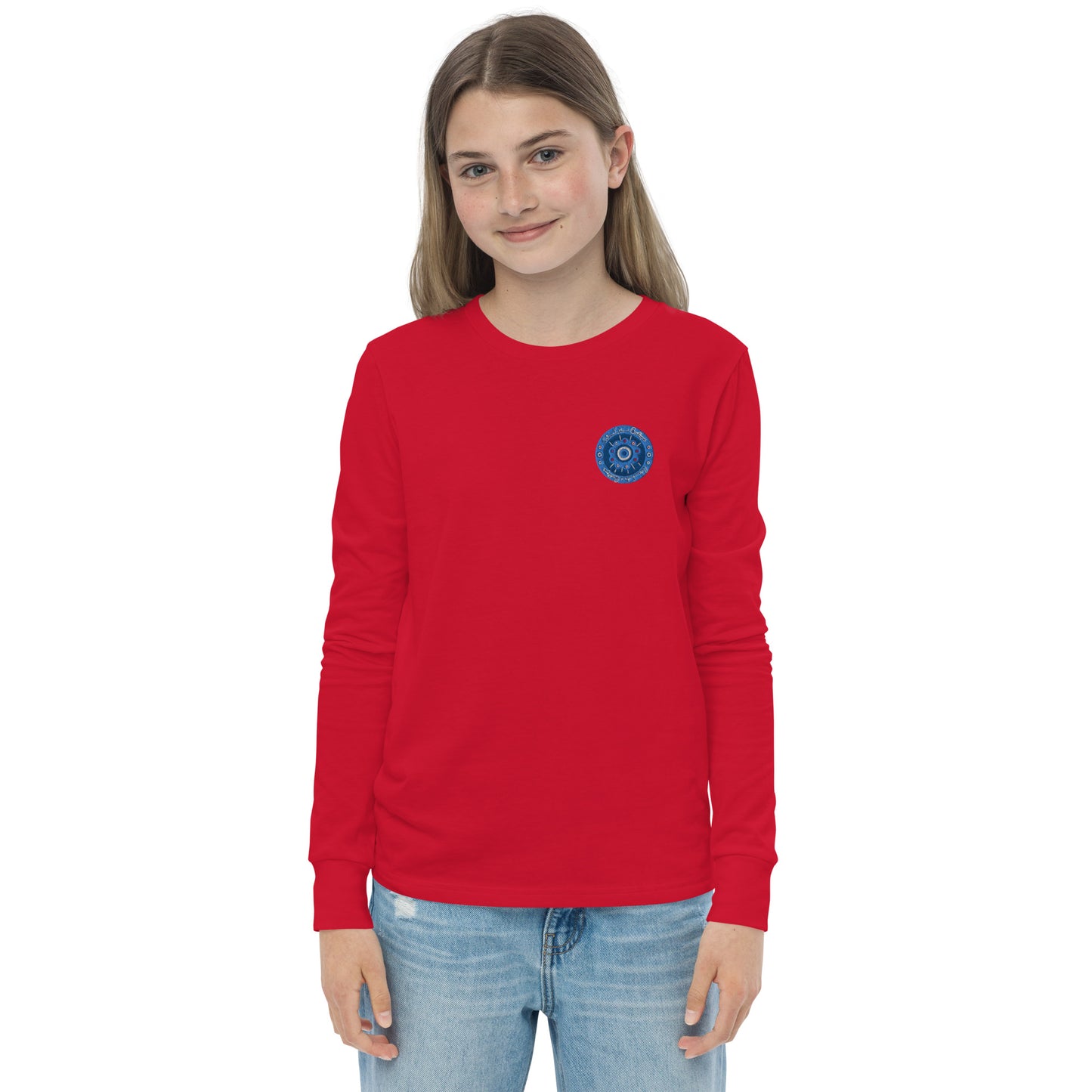 Evil Eye Flower Embroidery Youth Long Sleeve