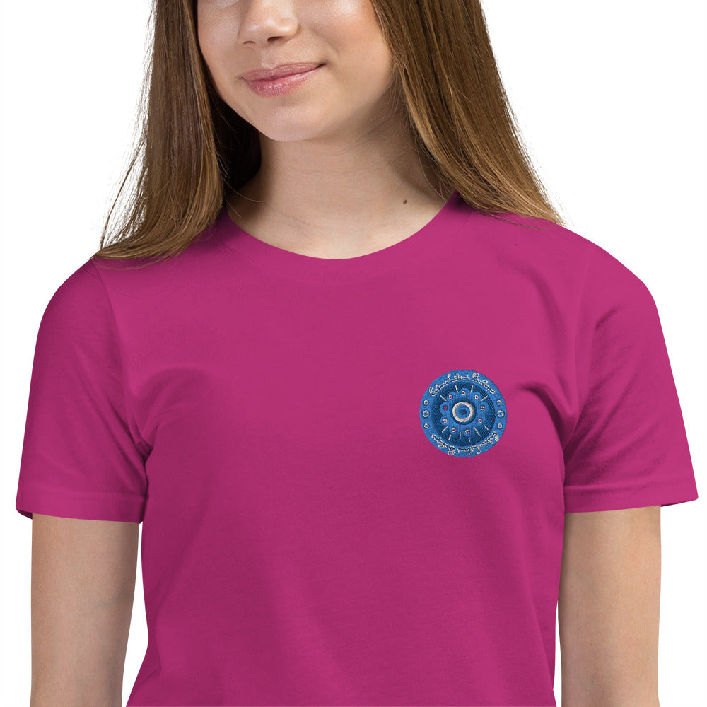 Evil Eye Flower Embroidery Youth T-Shirt