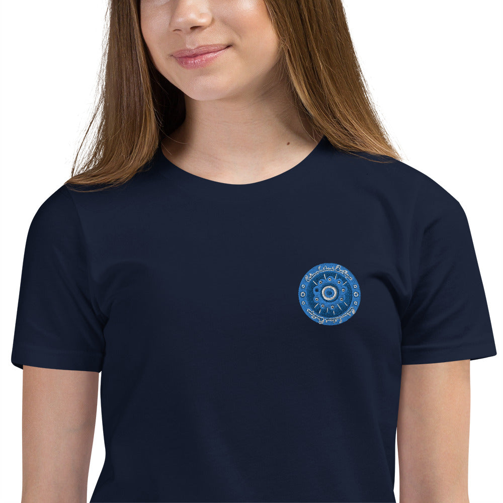 Evil Eye Flower Embroidery Youth T-Shirt